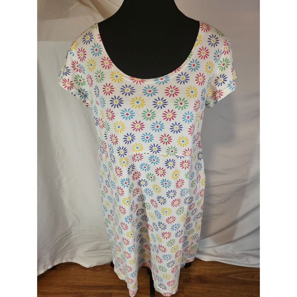 Vintage Fresh Produce Floral White Size S Knee Length Dress Short Sleeve Cotton